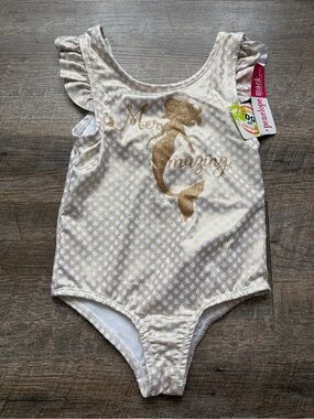 🌸$10 SALE 🌸 Penelope Mack White & Gold Mermaid Ruffle One-Piece